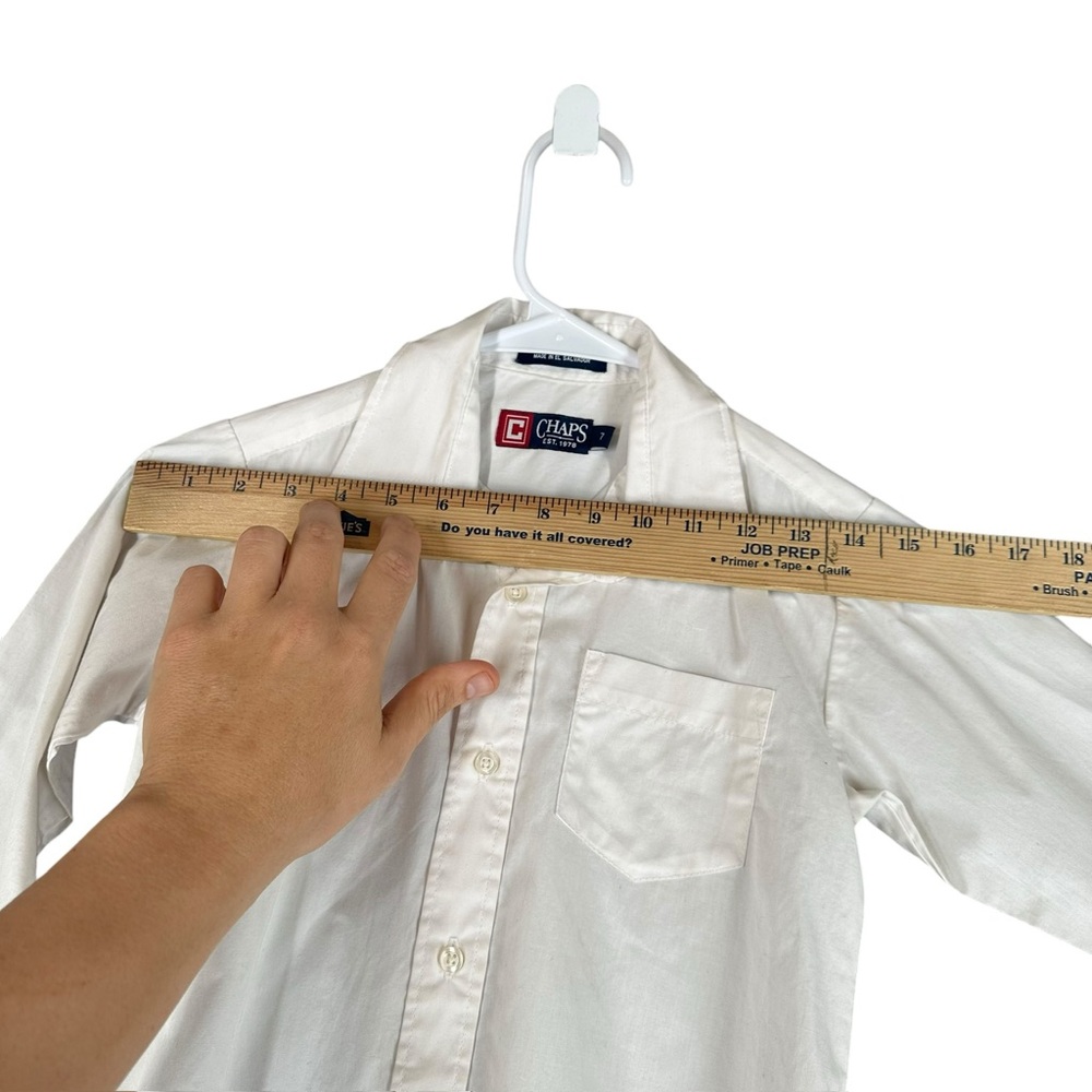 Chaps Boy’s 7 White Button LS Dress Shirt Cotton Blend Pocket Preppy Classic - Picture 8 of 13